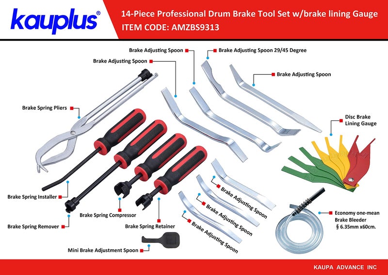 Kauplus Brake Service Kit, 14-Piece Professional Drum Brake Tool Set w/Brake Lining Gaugeâ€¦ - Image 3